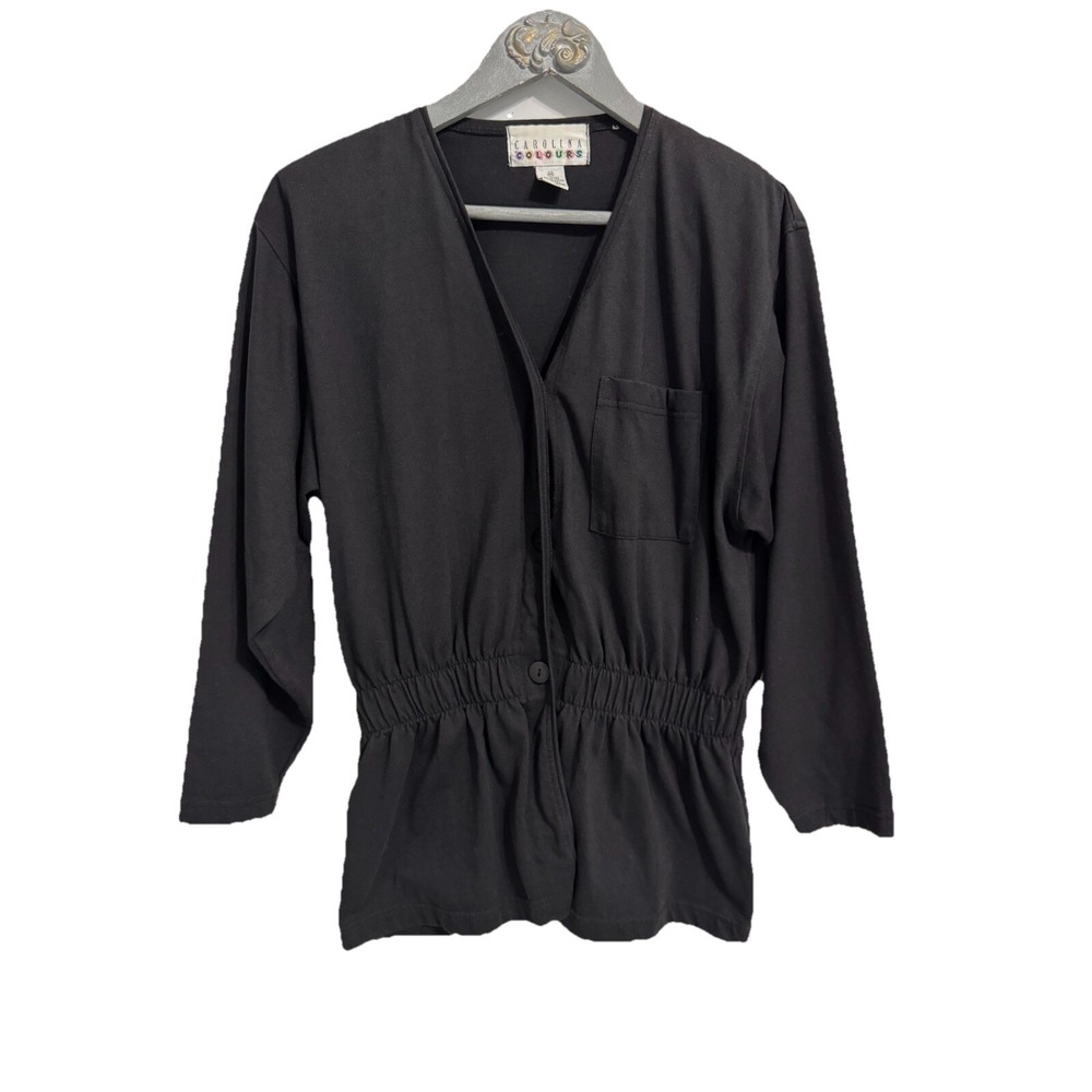 Carolina Colours Vintage Black Button Cardigan Elastic Waist Medium 90s Knit